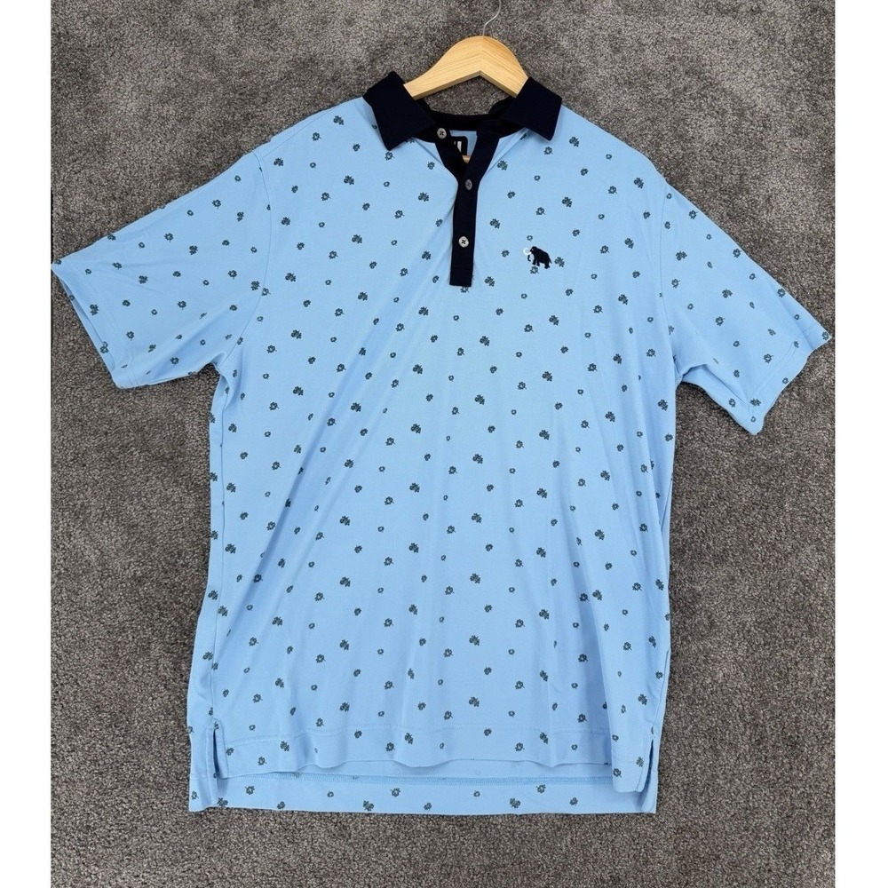 FootJoy FJ Golf Shirt Men L Scattered Floral Stretch Pique Polo Navy Collar Blue